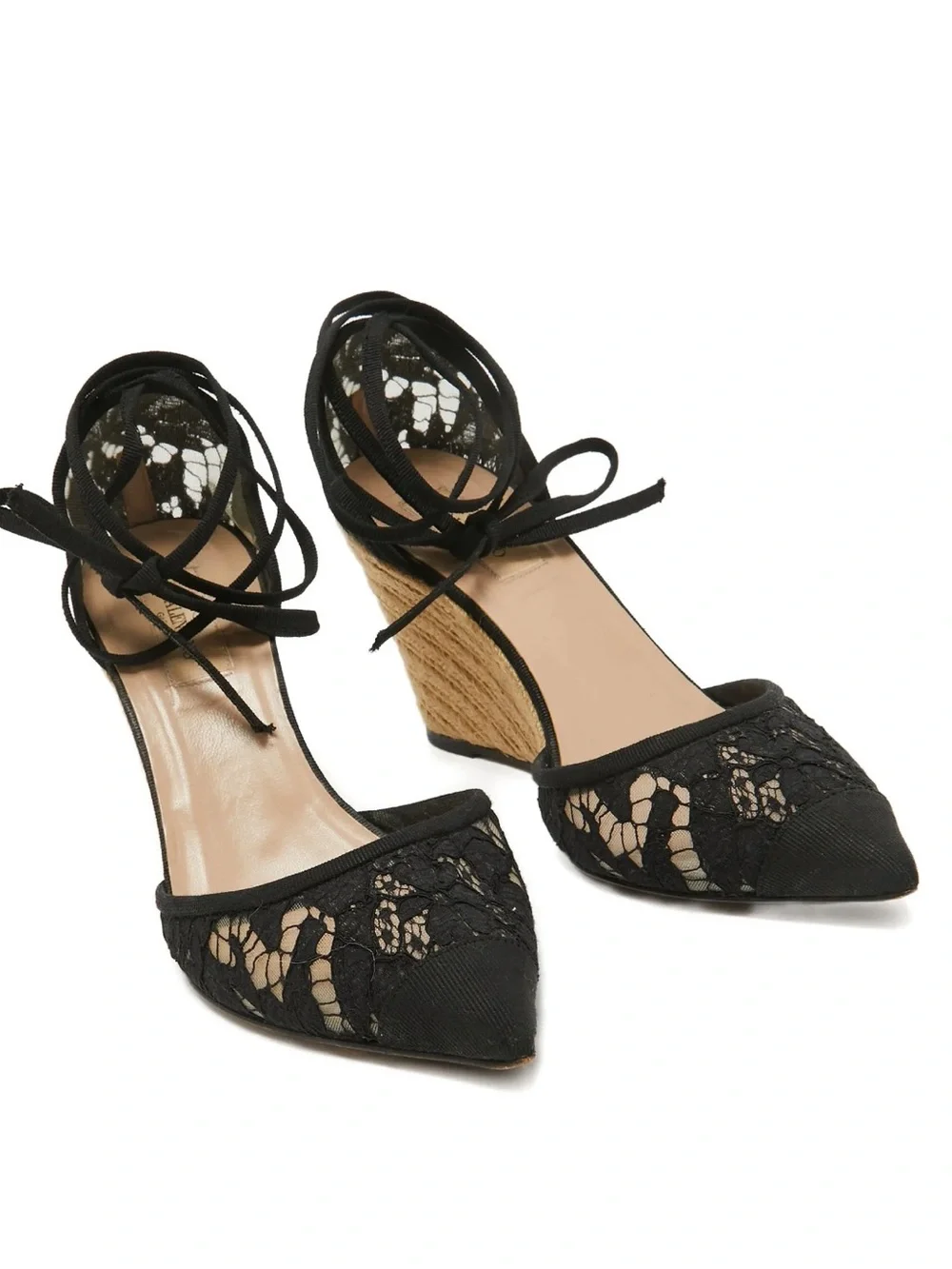 VALENTINO black lace mesh wedge pumps